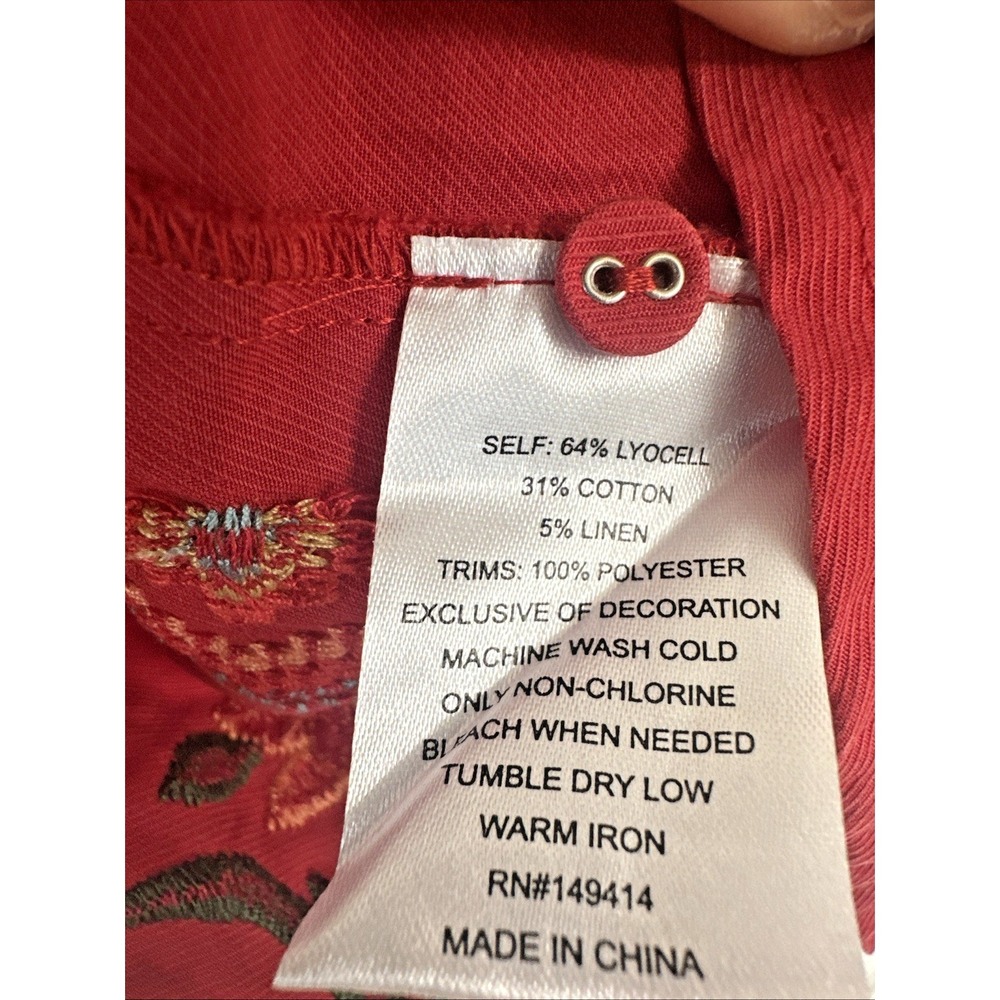 Johnny Was Size Small Helena Zip Shirt Tunic Savvy Red‎ Floral Horse Embroidered - Picture 10 of 13